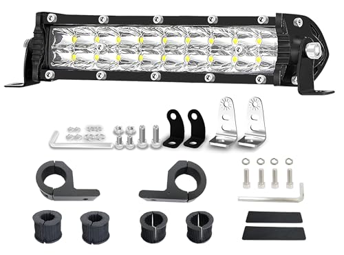 7 Inch Dirtbike Light Bar Kit, 60W 6000lm Motorcycle Pit Bike Off Road Riding LED Headlight with Handlebar Clamps and Rubbers, Fits for 7/8" Handlebars CRF XR TTR KLX MTB - color: 7 Inch + Bike Bar Clamps