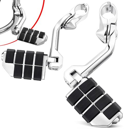 Benlari Motorcycle Adjustable Highway Footpegs Style 3 Chrome Long Angled Fit for Harley Touring Street Glide Softail Dyna Sportster fits 1"(25mm) 1-1/4"(32mm) Engine Guard - size: LONG