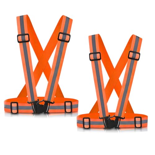 Reflective Vest Running Gear, 2Pack High Visible Safety VES for Cycling Jogging Running Walking, Adjustable for Men Women - color: 2 x Orange