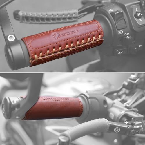 Leather Motorcycle Handlebar Grip Covers, No Fringe Brake Clutch Covers for HD Motorcycles - color: Brown: Handlebar Cover