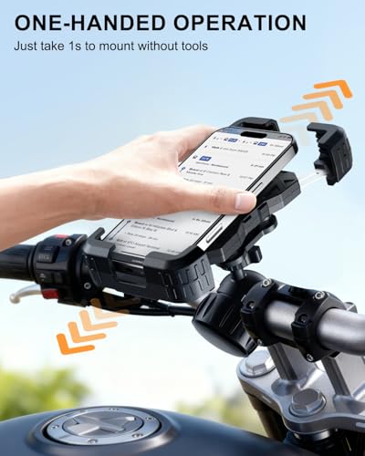 Motorcycle Phone Mount with Vibration Dampener, Bike Phone Holder Handlebar Clamp, 1s Lock Scooter Phone Clip for iPhone 17 16 Pro Max, Galaxy S25 Ultra, 4.7"-7.2" (Knob Base) - color: Knob Base
