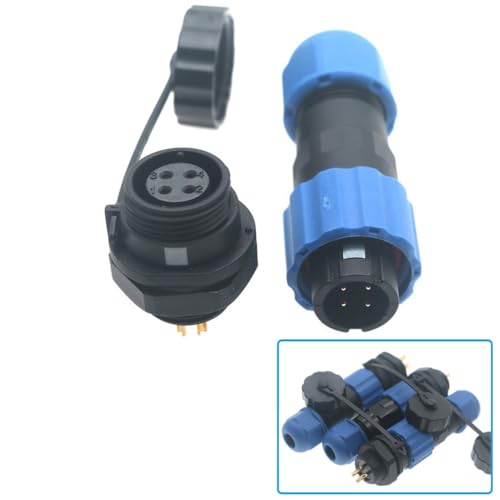 SD13 IP68 1-7 PIN Waterproof Power Connector, High Voltage Circular Industrial Electrical Cable Wire Connector Plug, Rear Nut Panel Socket (3, Rear nut Male Plug, 4pin) - color: Rear nut male plug, size: 4pin