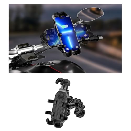 Motorcycle Phone Mount Holder, 360° Adjustable Anti-Theft Motorbike Handlebar Cellphone Mount with Vibration Dampener, Bike Smartphone Holder Clamp, Suitable for 5.1"-7" Phones