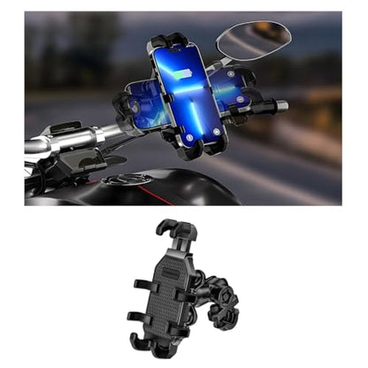 Motorcycle Phone Mount Holder, 360° Adjustable Anti-Theft Motorbike Handlebar Cellphone Mount with Vibration Dampener, Bike Smartphone Holder Clamp, Suitable for 5.1"-7" Phones