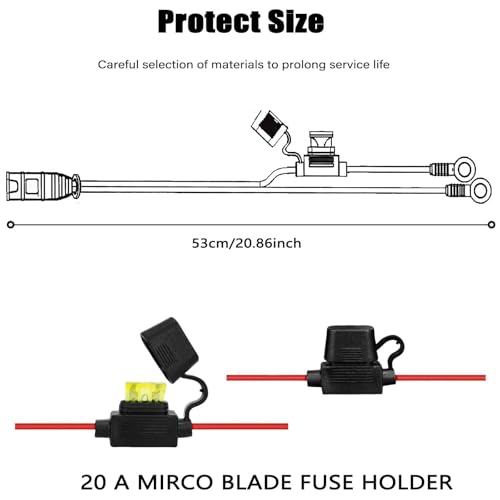 2 Pack M6 (1/4in) Eyelet Battery Charger Harness with 20A Fuse and 2 Spare Fuses, Compatible with GC002 X-Connect Style, 16AWG Quick Disconnect Cable for 12V Batterie