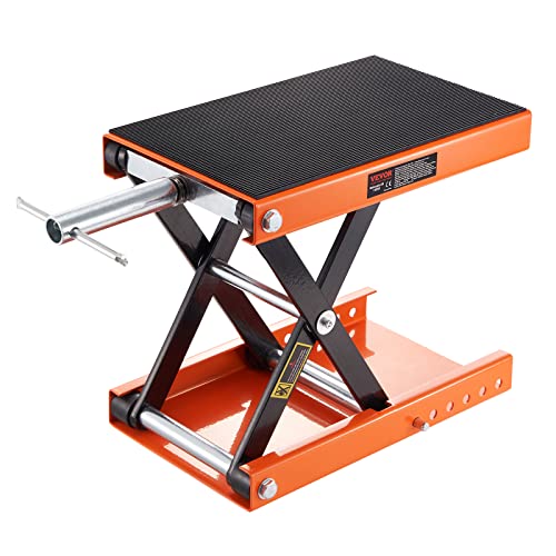 VEVOR Motorcycle Lift, 1100 LBS Motorcycle Scissor Lift Jack with Wide Deck & Safety Pin, 3.7"-13.8" Center Hoist Crank Stand, Steel Scissor Jack for Street Bikes, Cruiser Bikes, Touring Motorcycles - color: Orange+Black