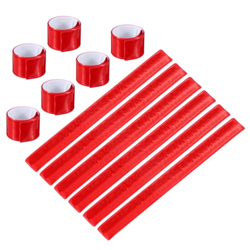 PATIKIL Reflective Slap Bands, Reflector Band Snap Bracelet Armbands High Visibility Safety Reflectors Wrist Strap Strips for Night Jogging Cycling Hiking - color: Red