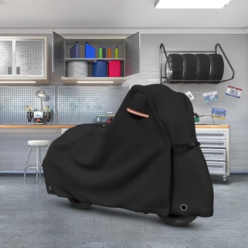 Roasivi Motorcycle Covers Waterproof Outdoor Storage for Harley Davidson Touring Models Heavy Duty Cover for General Motorcycle 98" L x 43" W x 55" H Black - size: 98"x43"x55"