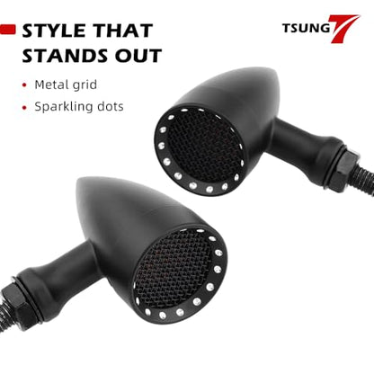 TSUNG 2PCS Motorcycle Bullet LED Front Turn Signal White Amber Light SMD Blinker Small Indicator for Cruiser Chopper Bobber Cafe Racer Street Bike (SMD-Black-White&Amber) - color: SMD-Black-White&Amber