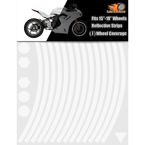 SlickMod - 15" to 19" Rim Size Motorcycle Reflective Wheel Stripes Kit - 1 Wheel Rim Coverage Premium Stickers Pack - High Visibility (2. White, 7mm Normal Width) - color: 2. White, size: 7mm Normal Width