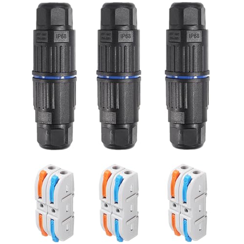 3PCS IP68 Waterproof Electrical Cable Connector, Outdoor 2 Way Junction Box, Waterproof Wire Connectors with Replaceable Lever Wire Connectors for AWG 28-12, Quick Screwless Installation - color: 2 pin, 3pcs