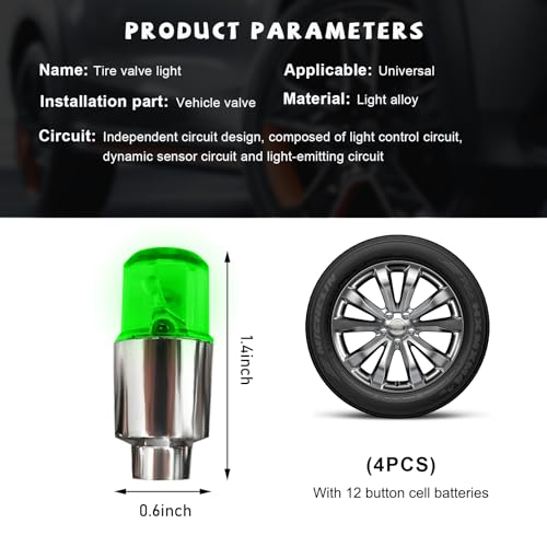 4 PCS LED Tire Valve Lights, Waterproof Light up Air Neon Bicycle Motorcycle Tyre Valve Flash Lights, Bike Truck Golf Cart Wheel Assemblies Lamp, Exterior Car Accessories (Green) - color: Green