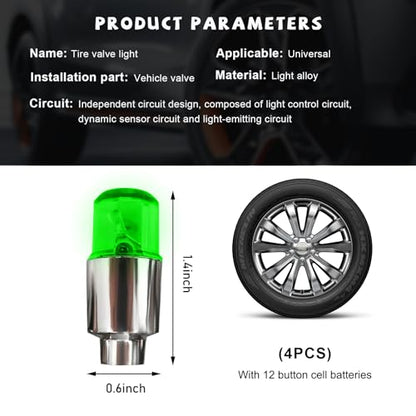 4 PCS LED Tire Valve Lights, Waterproof Light up Air Neon Bicycle Motorcycle Tyre Valve Flash Lights, Bike Truck Golf Cart Wheel Assemblies Lamp, Exterior Car Accessories (Green) - color: Green