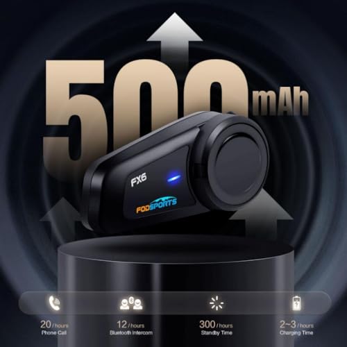 Fodsports FX6 Motorcycle Bluetooth Headset, 6 Riders Group Motorcycle Intercom Bluetooth, 1000M Motorbike Helmet Communication Systems/Voice Command/Universal Pairing/FM Radio(2 Pack) - size: 2 Pack FX6