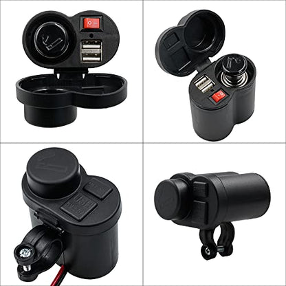 Motorcycle Cigarette Lighter with Switch Cigarette Butt Dual USB2.5A Waterproof Motorcycle Multi-function Charger