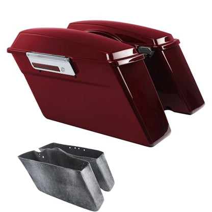 TCMT Hard Saddle bags Saddlebag Trunk W/Latch Keys & Liners Carpet Insert Fits For Harley Touring Road Glide Road King Street Glide Electra Glide Untra FLHT FLHR FLHX 1994-2013 - color: Dark Red Chrome Latches