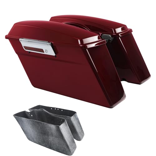 TCMT Hard Saddle bags Saddlebag Trunk W/Latch Keys & Liners Carpet Insert Fits For Harley Touring Road Glide Road King Street Glide Electra Glide Untra FLHT FLHR FLHX 1994-2013 - color: Dark Red Chrome Latches
