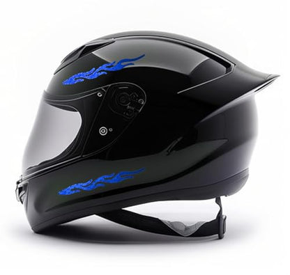 customTAYLOR33 High-Intensity Grade Premium Reflective Tribal Flame Helmet Decals, Motorcycle Safety Sticker Decals (Blue) - color: Blue