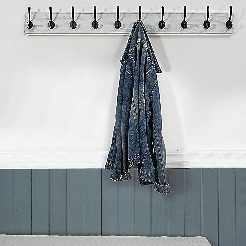 WEBI Coat Rack Wall Mount,38 9/16" Long,10 Hooks,Coat Hooks Wall Mounted Large Coat Hanger Wall Hooks for Hanging Coats,Clothes,Jacket,Hats,Entryway,Black/White - color: White Wood/Black Hook, size: 38.2 Inch-10 Hooks