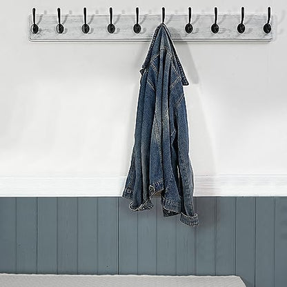 WEBI Coat Rack Wall Mount,38 9/16" Long,10 Hooks,Coat Hooks Wall Mounted Large Coat Hanger Wall Hooks for Hanging Coats,Clothes,Jacket,Hats,Entryway,Black/White - color: White Wood/Black Hook, size: 38.2 Inch-10 Hooks