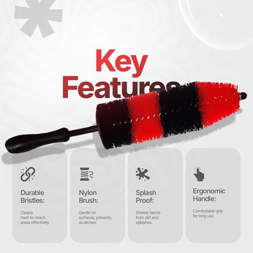 Pack of 1 Wheel Brush - 19Inch Long, Soft Bristle, No Scratch Car Wheel Cleaner Brush - Detailing Brush for Tires, Wheels, Rims, Exhaust Tips, Vehicle Engine, Motorcycles - size: Large