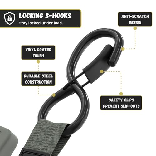 JACO Retractable Ratchet Straps - 1 in x 15 ft (4-Pack) (1,760lbs Break Strength) | Auto Self Retracting Cargo Tie Down Strap Set (Gray) - color: Gray, size: 4-Pack