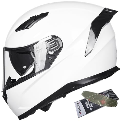 ILM Motorcycle Helmets Full Face with Anti-Fog Pinlock for Cascos para Motos Snowmobile Mens Women Heated Shield Compatible DOT Model 129 - color: White, size: Small