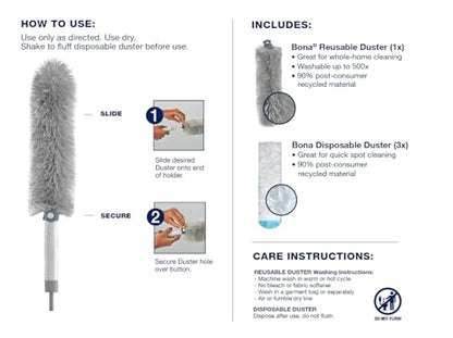 Bona High Performance Dusting System - 1 Compact Handle, 5 Disposable Dusters, & 1 Reusable Duster - Compact Dusting Kit Removes Dust & Pet Hair - style: Compact Dusting Kit