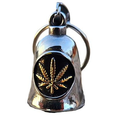 KMA Est. 2005 THE RIDE BELL Pot Leaf Gold w/FREE HANGER Biker Good Luck Motorcycle Charm Original Keychain