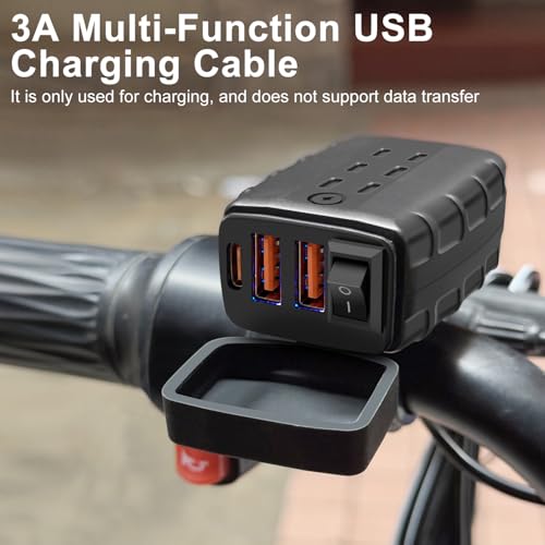 Waterproof Motorcycle USB Charger with 3 Ports, 36W Universal Fit SAE to USB Fast Charging Adapter with ON Off Switch