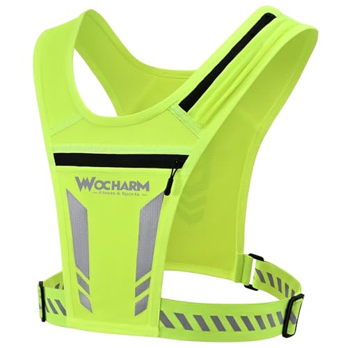 Reflective Vest Chest Phone Holder, Adjustable Hydration Training Workout Gear for Nighttime Running Biking - color: Fluorescent green