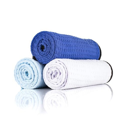 The Rag Company Dry Me A River, Professional Korean 70/30 Blend Microfiber Waffle-Weave Drying & Detailing Towels, Soft Suede Edges, 390 GSM, 20x40 Inches, Light Blue, 2-Pack - color: Light Blue, size: 20in x 40in