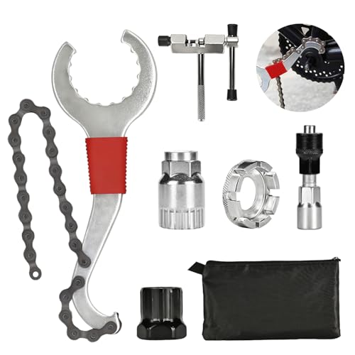 Bike Tool Kit, Professional Bike Repair Tools for Mountain Bike with 3-in-1 Cassette Remover Wrench Crank Puller Extractor Bottom Bracket Freewheel Remover Chain Breaker - color: 6 Pcs