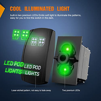 Nilight LED POD Lights Rocker Switch Led Light Bar 5Pin Laser On/Off switches 20A/12V 10A/24V with Jumper Wires Set for Cars,Trucks,RVs - color: Green, size: LED POD LIGHTS
