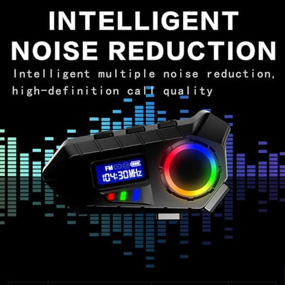 Jectse Wireless Motorcycle Earphone, Helmet Headset with Color Ambient Lights, FM Radio, LCD Display, Noise Reduction, Voice Assistant, IP65 for Long Rides