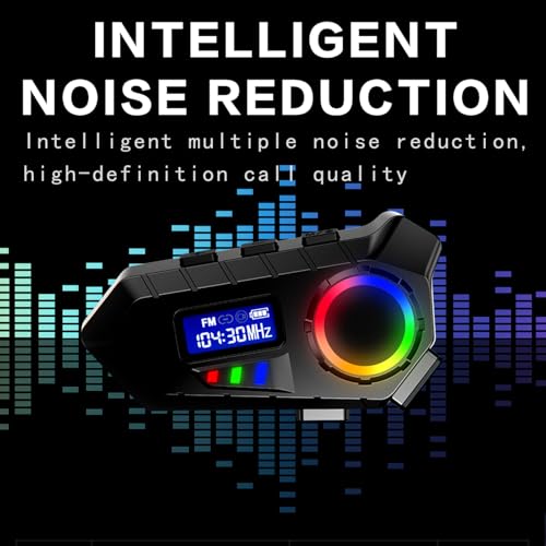 Docooler BT5.4 Motorcycle Helmet Headset with Color Ambient Lights, Wireless Motorcycle Earphone with FM Radio, LCD Display, Noise Reduction, Voice Assistant, Hard Soft Microphone, IP65