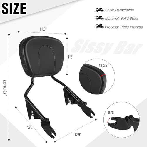 Sissy Bar for Harley Davidson Touring, Detachable Passenger Backrest Compatible with Street Glide Road Glide Road King Electra Glide Ultra Limited 2009-2024, Black