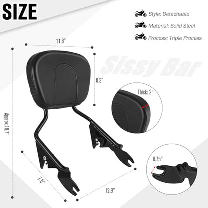 Sissy Bar for Harley Davidson Touring, Detachable Passenger Backrest Compatible with Street Glide Road Glide Road King Electra Glide Ultra Limited 2009-2024, Black