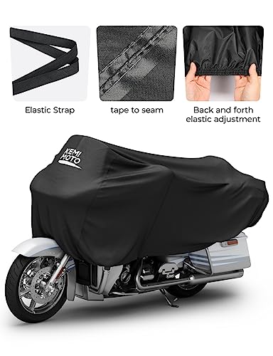 KEMIMOTO Heavy Duty 300D Waterproof Motorcycle Half Cover Fit for Trike, Touring, Touring Ultra Street Road Glide Road King 3 Wheel Tri Glide Goldwing Freewheeler Outdoor All Weather Protect - size: Touring,Trike