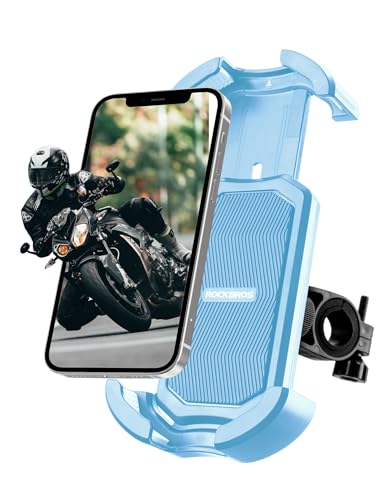 ROCKBROS Bike Phone Holder, Motorcycle Phone Mount with Security Lock, Adjustable for Bike, Motorcycle, Scooter, Suitable for 4.7'-6.8' Phone - color: Handlebar Mount Blue