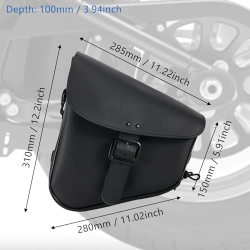 Motorcycle Swingarm Bag with Black Synthetic Leather, Swing Arm Bag Motorcycle Saddlebag Left Side Tool Bag Fit for Softail / Triangulated Swingarm Models Dyna Low Rider Fat Bob, An Adjustable Strap - size: L