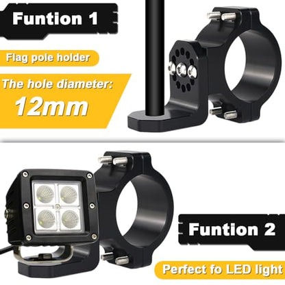 2PCS UTV Whip Mount, UTV Light Flag Mounts Aluminium 360° Rotating Adjustable for 1.75" to 2" Roll Cage Compatible with Polaris RZR 900 1000 XP Pro Can Am X3