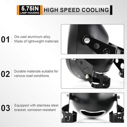 5.75 Inch Headlight Bucket Universal 5 3/4 Motorcycle Led Headlight Housing w/Mounting Brackets Fit 32-40mm Fork Tube