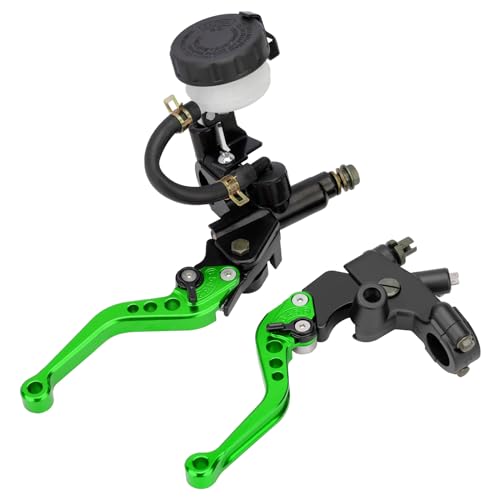 Motorcycle Brake Pump Lever 7/8" 22mm Hydraulic Master Cylinder Reservoir Clutch CNC Left & Right Set Universal Replacement for Harley Honda Kawasaki Suzuki Yamaha (Green) - color: Green