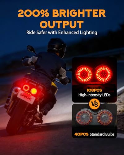 PBYMT Enhanced Motorcycle Tail Light, Break light Running Lights, IP67 Waterproof Turn Signals with License Plate Bracket Compatible with Street Bike Cruiser Chopper Bobber (Red, 108 LEDs) - color: Red