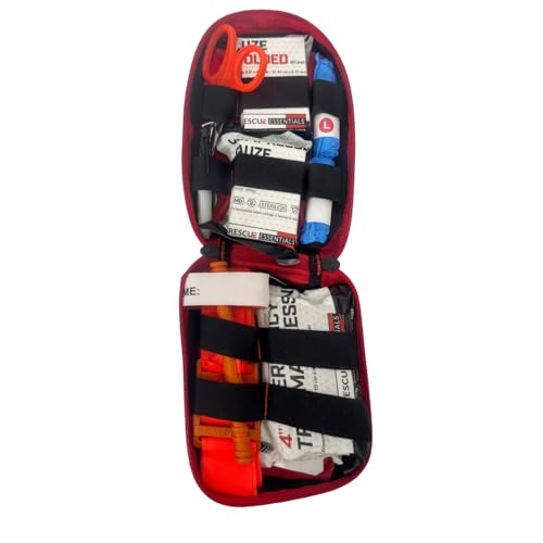 Rescue Essentials Stop the Bleed Intermediate IFAK Trauma Kit – Red Nylon Pouch, Compact 6.5"" Emergency Bleeding Control Kit for First Aid, Outdoor, Tactical & Public Access Use, 1 Count