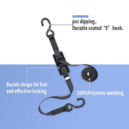 Cam Buckle Tie Down Straps with Hooks and Integrated Soft Loops, Heavy Dudy Lashing Straps for Motorcycle, Boat, Kayak, Truck, Trailer, Dirt Bike, Car Securing Straps 10 feet 2200lbs Break Strength