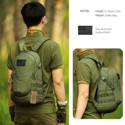 ArcEnCiel 15L Motorcycle Backpack Tactical Bag Rucksacks for Outdoor Camping Trekking Hunting with Patch - color: Green