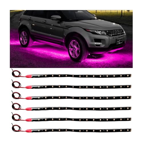 6 PCS 15 LED Strip Underbody Light, 12" 12V Super Bright Underbody Light Strip with 10" Wire, Waterproof Flexible LED Interior Exterior Decoration Lamp for Car Motorcycle Truck (Pink) - color: Pink