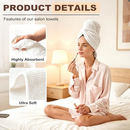 Puomue White Salon Towels, Super Soft and Absorbent Microfiber Hair Towel for Salon, Bath, Spa, Pool and Home, 27 inch X 16 inch (White - 6 Pack) - color: White - 6 Pack